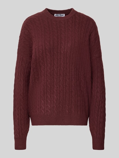 Produktfoto, Oversized Fit Strickpullover mit Zopfmuster von REVIEW in Dunkelrot, elastischer Material-Mix, strukturierte Oberfläche