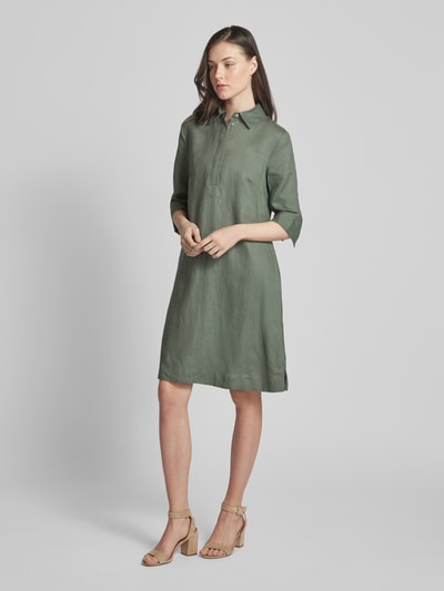 Christian Berg Woman Knielanges Hemdblusenkleid aus Leinen in unifarbenem Design Khaki 1