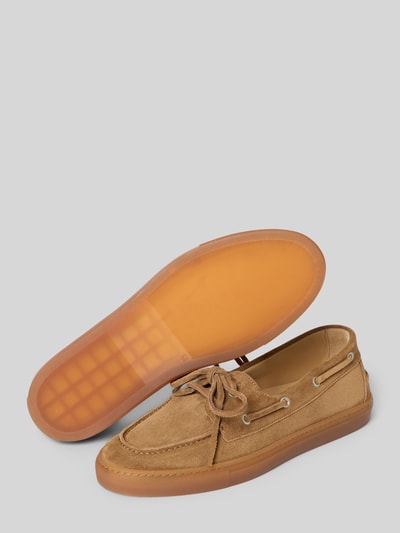 Productfoto, Schnürschuhe aus echtem Leder van Copenhagen, lichtbruin, afgeronde vorm, vetersluiting, gestructureerde zool, hak 2 cm, schachthoogte 6 cm, schachtwijdte 12 cm