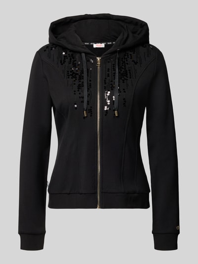 Produktfoto, Sweatjacke aus Viskose-Elasthan-Mix mit Pailletten von Liu Jo, schwarze Damen Sweatjacke, Slim Fit, Kapuze, Reißverschluss