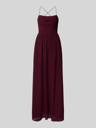 Produktfoto, Regular Fit Abendkleid mit freiem Rücken von Laona, faltenartige tekstura, długi, bordowy, krój regular fit, spódnica z podszewką, ramiączka spaghetti, sznurowane z tyłu, długość tyłu w rozmiarze 36: 136 cm, szerokość w rozmiarze 36: 25 cm.