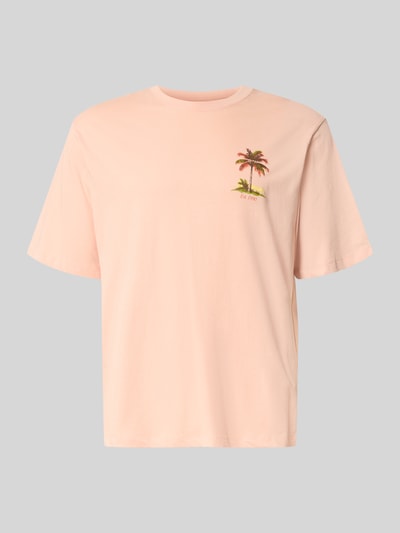 Produktfoto, Relaxed Fit T-Shirt mit Motiv-Print Modell 'Vintage' von JACK & JONES, Herren T-Shirt aus Reine Baumwolle in Hellrosa mit Palmen-Motiv, Rundhalsausschnitt, Rückenlänge 71 cm bei Größe M