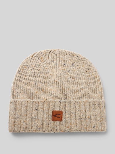 camel active Beanie aus Woll-Mix mit Label-Patch Beige Melange 1