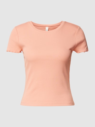 QS Cropped T-Shirt in Ripp-Optik Lachs 2