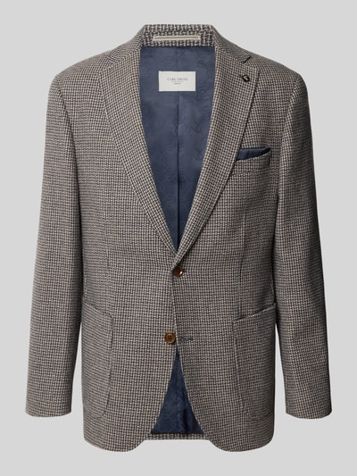 Produktfoto, Slim Fit 2-Knopf-Sakko aus Woll-Mix Modell 'Tedrick' von Carl Gross in dezentem Muster, dunkle Knöpfe, glattes Futter, Herren 2-Knopf-Sakko, Reverskragen, aufgesetzte Taschen, Rückenlänge 75 cm, Schulterbreite 45 cm, Ärmellänge 65 cm