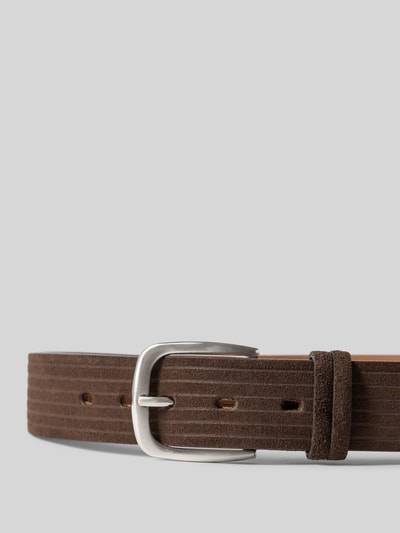 Produktfoto, Gürtel mit Label-Detail von LLOYD in Braun mit Struktur-Streifen und Dornschließe, Breite 3 cm, Herren Gürtel