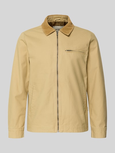 Productfoto, zandkleurige Jacke met borstzak model 'FONTANA' van Blend, regular fit, omgeslagen kraag, rits, katoenen textuur