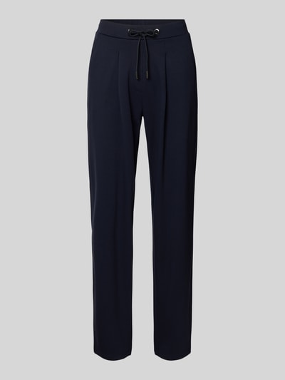 Produktfoto, Jogpants mit elastischem Bund und Tunnelzug von monari in Dunkelblau, Material-Mix mit Viskose-Anteil, Regular-Fit, Eingrifftaschen, Bundweite 38 cm, Innenbeinlänge 73 cm bei Größe 36.