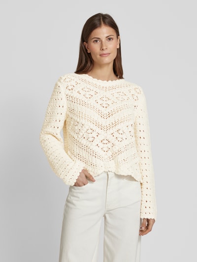 Oui Gebreide pullover met ajourpatroon Offwhite - 4