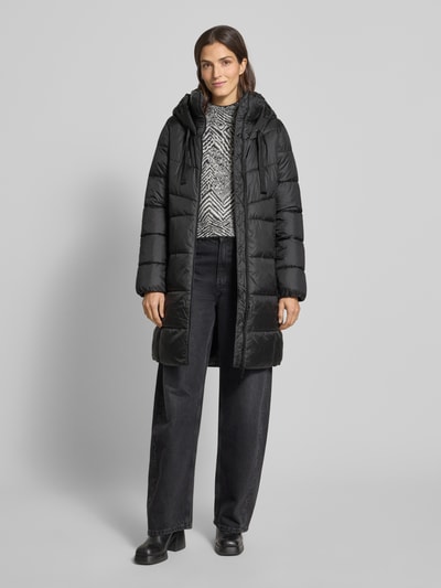 s.Oliver RED LABEL Regular fit gewatteerde lange jas met capuchon  Zwart - 1