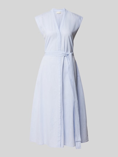 Milano Italy Tailliertes Midikleid aus Baumwoll-Leinen-Mix Bleu 2