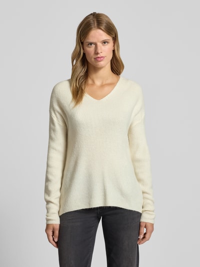 Only Regular Fit Strickpullover mit V-Ausschnitt Modell 'CAMILLA' Offwhite Melange 4