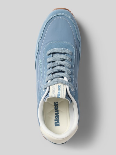 Produktfoto, Sneaker mit Logo-Detail Modell 'Swink' von Blauer USA, Blau, abgerundete Passform, Schnürverschluss, profilierte Sohle, Damen, Absatzhöhe 2 cm, Schafthöhe 8 cm, Schaftweite 9 cm, matt strukturierte Oberfläche, weiße Einfassung