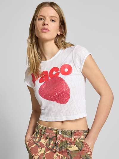 Rabanne T-Shirt mit Label-Print Weiss 3