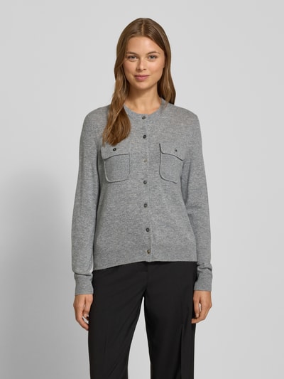 Stefanel Regular Fit Strickjacke aus Lanawoll-Kaschmir-Mix Dunkelgrau Melange 4