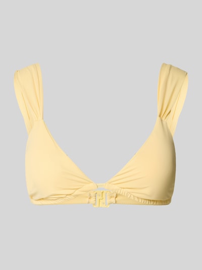 Produktfoto, Bikini-Oberteil mit breiten Trägern Modell 'ZADIE SOLID' von Neo Noir, leicht glänzender Gelbton, Material-Mix mit Stretch-Anteil, Vorgeformte Cups, Breite, verstellbare Träger, Rückseitiger Hakenverschluss