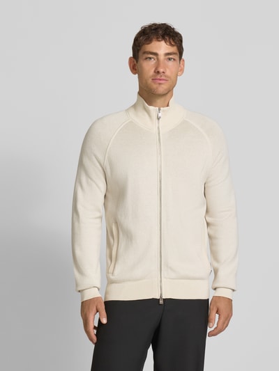 BOSS Regular fit gebreid jack met scheerwol, model 'H-IDINO' Offwhite - 4