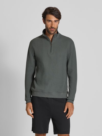 BOSS Regular fit sweatshirt van katoenmix Rietgroen - 4
