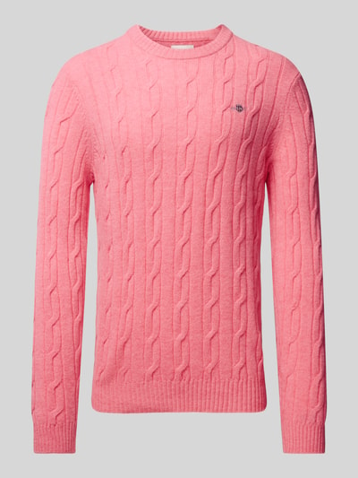 Gant Strickpullover mit Zopfmuster Pink Melange 2