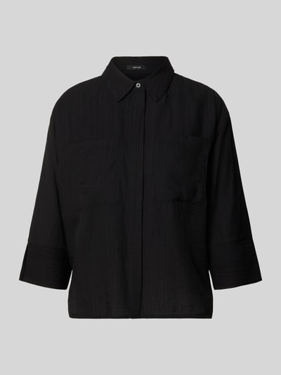 Produktfoto, Regular Fit Bluse aus Viskose-Mix mit 3/4-Arm Modell 'Forna' von OPUS, vorne zwei Brusttaschen, verdeckte Knopfleiste, schwarz