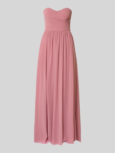 Produktfoto, Maxikleid im Off-Shoulder-Look von Mascara aus rosafarbenem Chiffon, taillierter Schnitt, Rückseitiger Reißverschluss, Rückenlänge 125 cm, Brustweite 31 cm, Größe 36, glatte fließende Textur