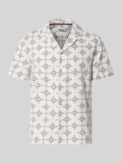 Produktfoto, Relaxed Fit vrijetijdsoverhemd uit puur katoen van s.Oliver RED LABEL, wit met donkerbruine geometrische print, gladde textuur