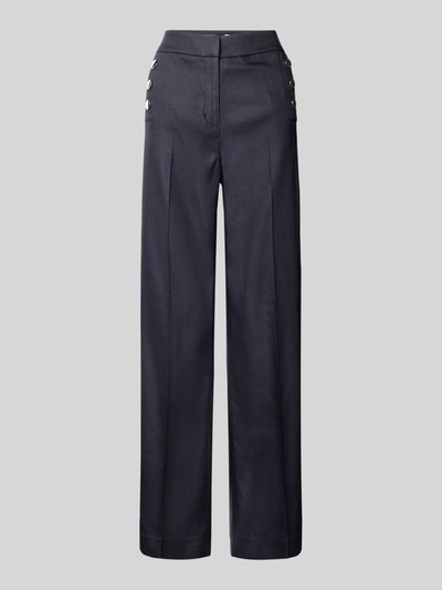 Productfoto, Fein strukturierte Hose mit Knöpfen van comma, donkerblauw, lichte textuur, wide fit, insteekzakken met knopen, viscosemix.