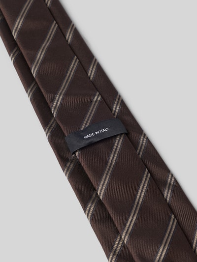 Produktfoto, braune Krawatte aus reiner Seide Modell 'H-Tie 8 CM-ONE' von BOSS mit feinen Streifen und matter Textur, Herren Krawatte von BOSS