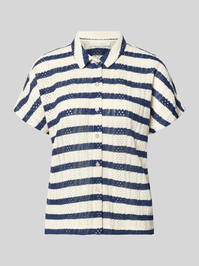 Produktfoto, Regular Fit Poloshirt mit durchgehender Knopfleiste von Christian Berg Woman aus reiner Baumwolle im Allover-Look, navy-weiß gestreift