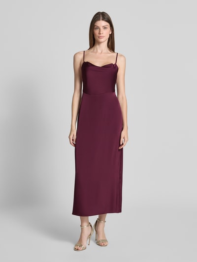 Vila Sukienka midi z satyny z lejącym dekoltem model ‘RAVENNA’ Śliwkowy 4