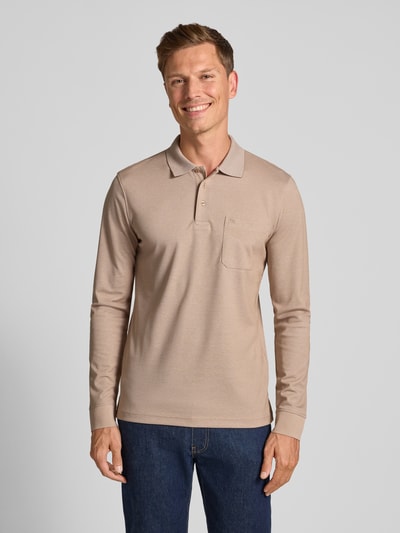 Christian Berg Men Regular fit poloshirt in design met lange mouwen Camel - 4