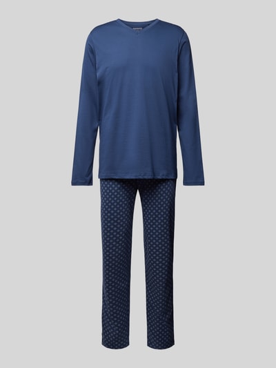 Schiesser Pyjama met geribde V-hals Marineblauw - 1