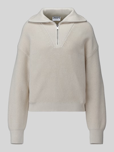 Jake*s Casual Loose Fit Troyer aus reiner Baumwolle Ecru 2