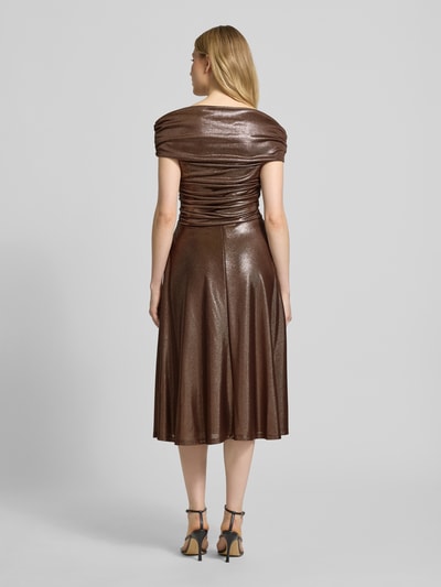 Lauren Ralph Lauren Knielanges Cocktailkleid mit Carmen-Ausschnitt Modell 'HELDAI' Taupe 5