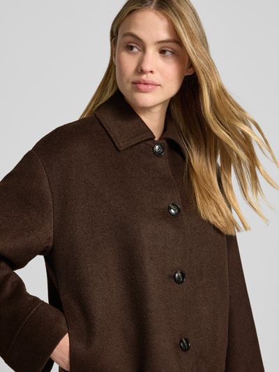 Jake*s Collection Relaxed fit jack met wol en platte kraag Donkerbruin - 3