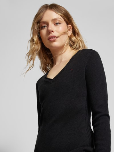 Tommy Hilfiger Pullover met afgeronde V-hals, model 'SOFT WOOL' Zwart - 3