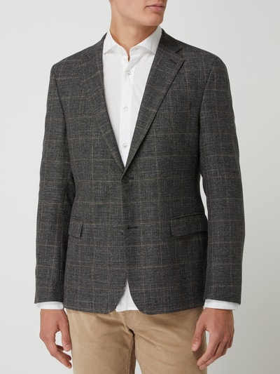 Strellson Slim fit 2-knoops colbert met rasterruit, model 'Alzer' Middengrijs - 4