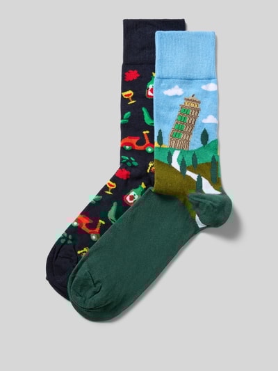 Christian Berg Men Sokken met elastische ribboordjes in een set van 2 paar Donkergroen - 1