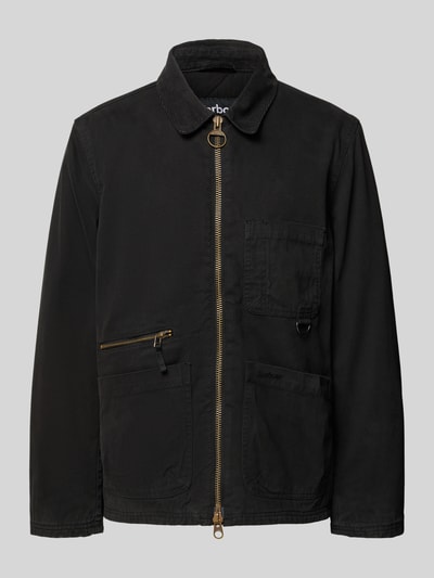 Produktfoto, Regular Fit Hemdjacke aus reiner Baumwolle Modell 'COVE' van Barbour, look: effen zwart, platte kraag met corduroy, tweewegritssluiting, labelstitching, lange mouw, trensje, puur katoen