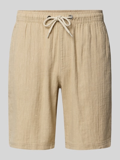 Produktfoto, Shorts aus Leinen-Baumwoll-Mix Modell 'ORLANDO' von Redefined Rebel, Beige, Struktur mit Tunnelzug am elastischen Bund, Regular-Fit, Herren, Bundweite 38 cm, Innenbeinlänge 23 cm, glatte Textur