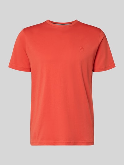 Produktfoto, T-Shirt mit Label-Stitching von Lerros, Herren T-Shirt aus reiner Baumwolle, Regular-Fit, gerippter Rundhalsausschnitt, Farbe Koralle