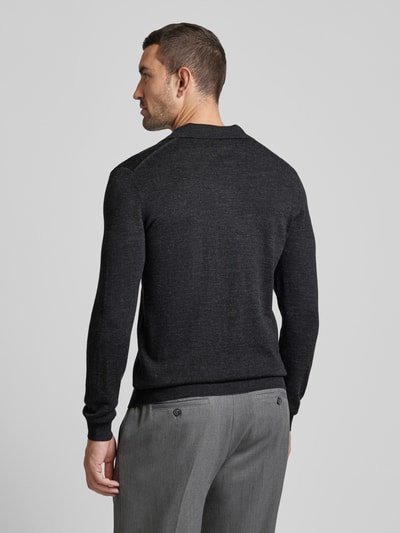 Christian Berg Men Strickpullover mit kurzem Reißverschluss Anthrazit Melange 5