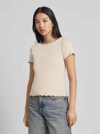 Mazine T-shirt met golvende zoom, model 'Ash' Offwhite - 4