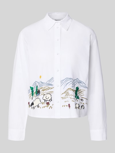 Jake*s Casual Slim fit overhemdblouse met motiefstitching Offwhite - 2