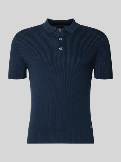 Produktfoto, Slim Fit Poloshirt mit Strukturmuster von JOOP! Collection in Dunkelblau aus reiner Baumwolle, Polokragen, Knopfleiste, Label-Detail