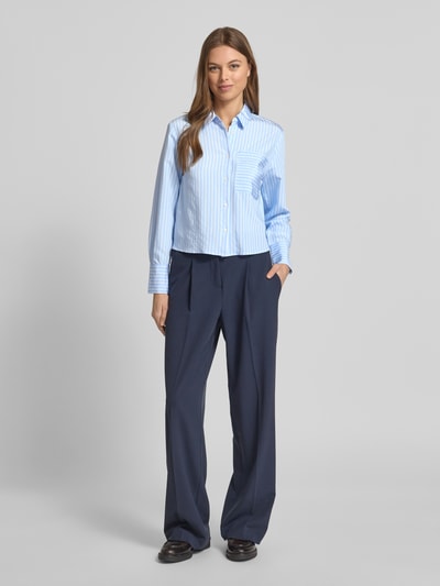 More & More Regular fit overhemdblouse van viscosemix met borstzak Hemelsblauw - 1