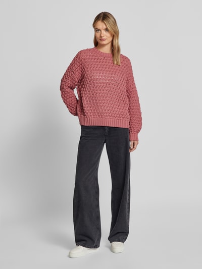 Jake*s Casual Gebreide pullover met ajourpatroon Oudroze - 1