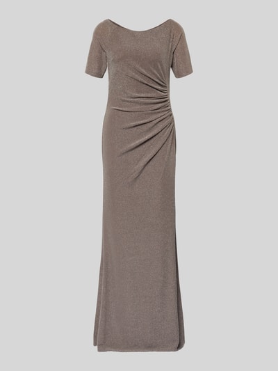 Produktfoto, Abendkleid mit Raffungen von Vera Mont, połyskujący materiał z domieszką stretchu, krój taliowany, maksisuknia, okrągły dekolt, długość tyłu w rozmiarze 38: 145 cm, szerokość w rozmiarze 38: 41 cm, długość rękawa w rozmiarze 38: 27 cm