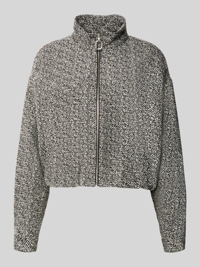 Produktfoto, Regular Fit Blouson mit Baumwoll-Anteil Modell 'Amifine' von HUGO, Damen Bomberjacke, schwarz-weißes Fischgratmuster, strukturierte Oberfläche