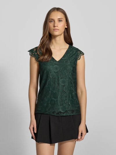 Pieces Regular fit blouseshirt met kant, model 'OLLINE' Donkergroen - 4